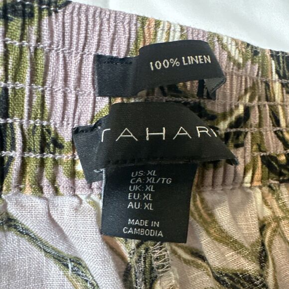 Tahari 100% Linen Wide Leg Cropped Pants XL Floral Pull On High Waist Purple - Picture 4 of 9